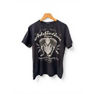 Addiction Brand Motorcycle Graphic T Shirt Mens Large Black Biker Double Sided